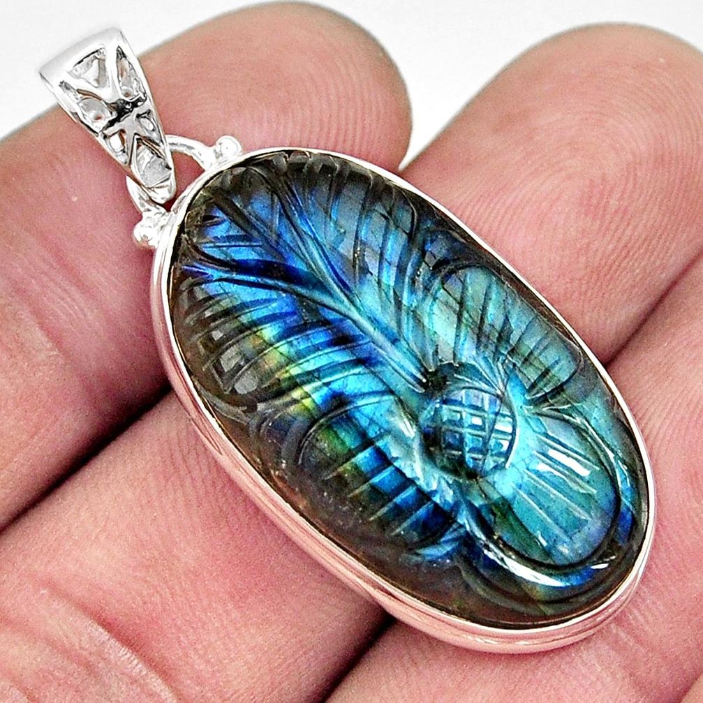 28.73cts carving natural blue labradorite 925 sterling silver pendant r29049