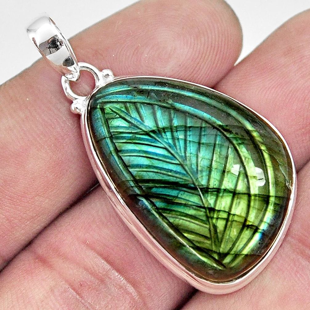 28.73cts carving natural blue labradorite 925 sterling silver pendant r29055