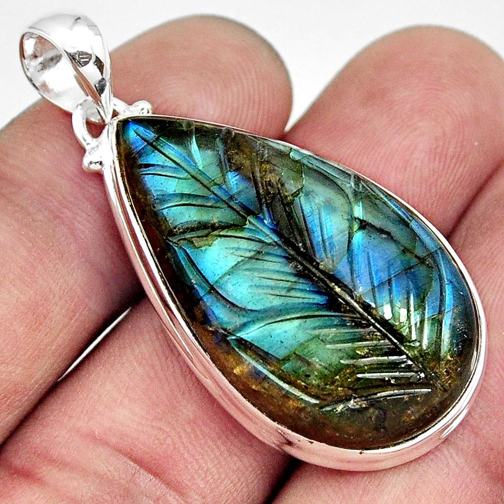 30.86cts carving natural blue labradorite 925 sterling silver pendant r29061
