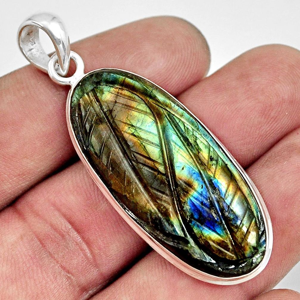 30.41cts carving natural blue labradorite 925 sterling silver pendant r29069