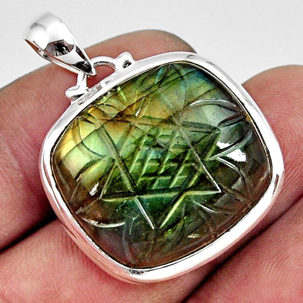 26.19cts carving natural blue labradorite 925 sterling silver pendant r29072