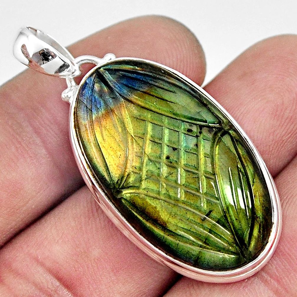 27.13cts carving natural blue labradorite 925 sterling silver pendant r29076
