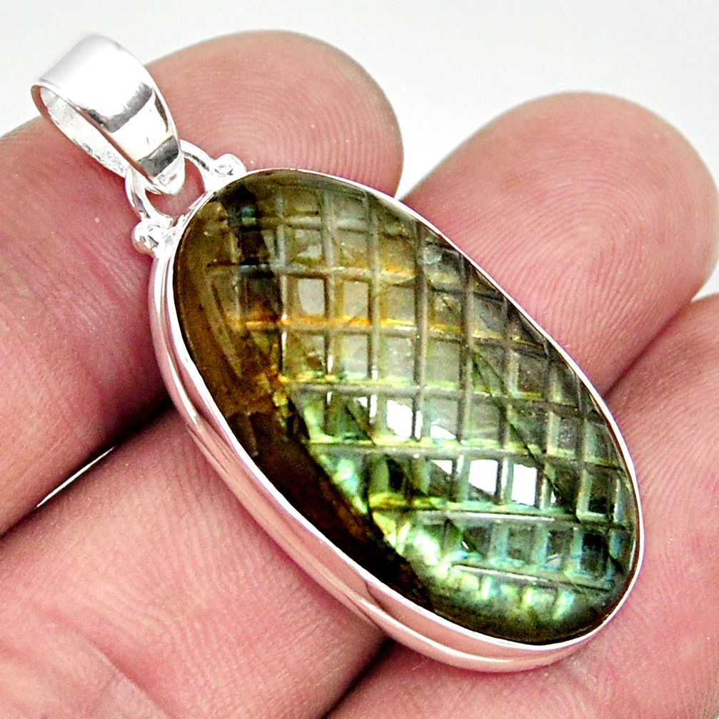 24.33cts carving natural blue labradorite 925 sterling silver pendant r29095