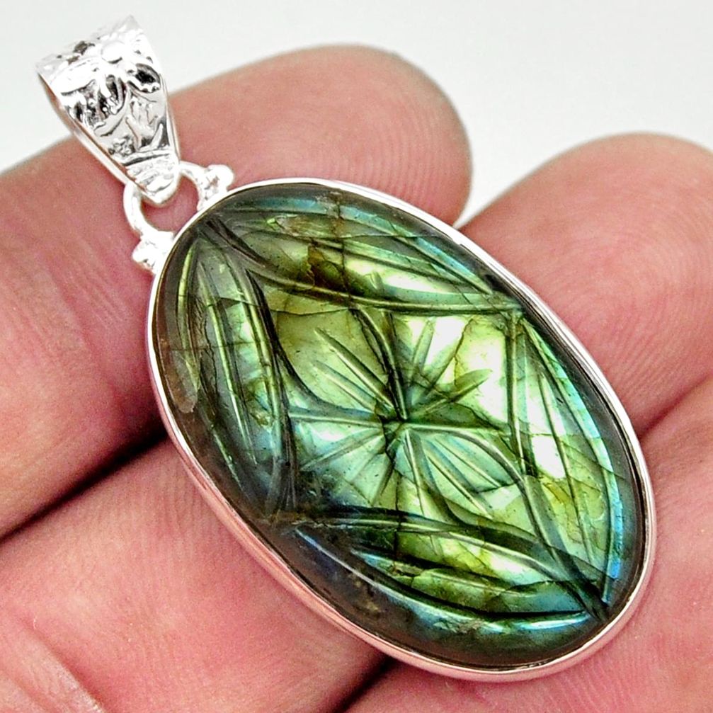 27.13cts carving natural blue labradorite 925 sterling silver pendant r29110