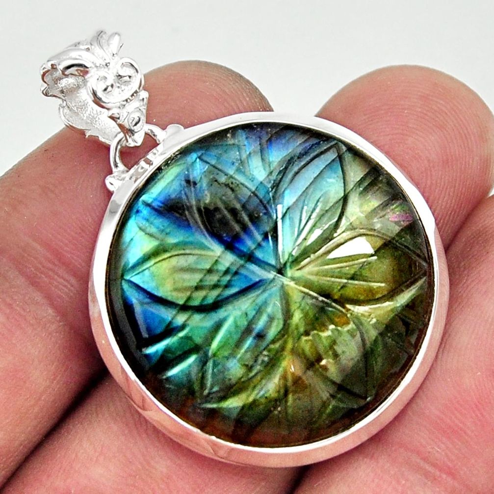 27.69cts carving natural blue labradorite 925 sterling silver pendant r29119