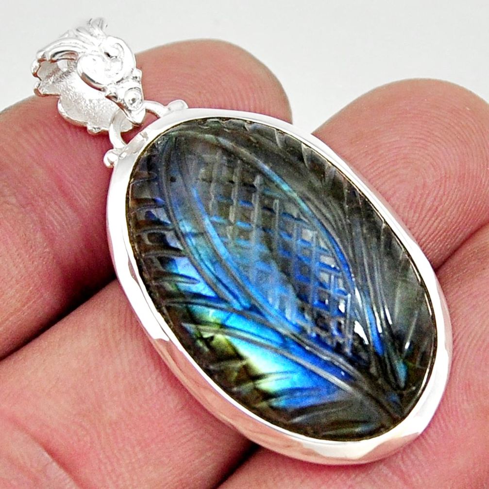 23.72cts carving natural blue labradorite 925 sterling silver pendant r29126