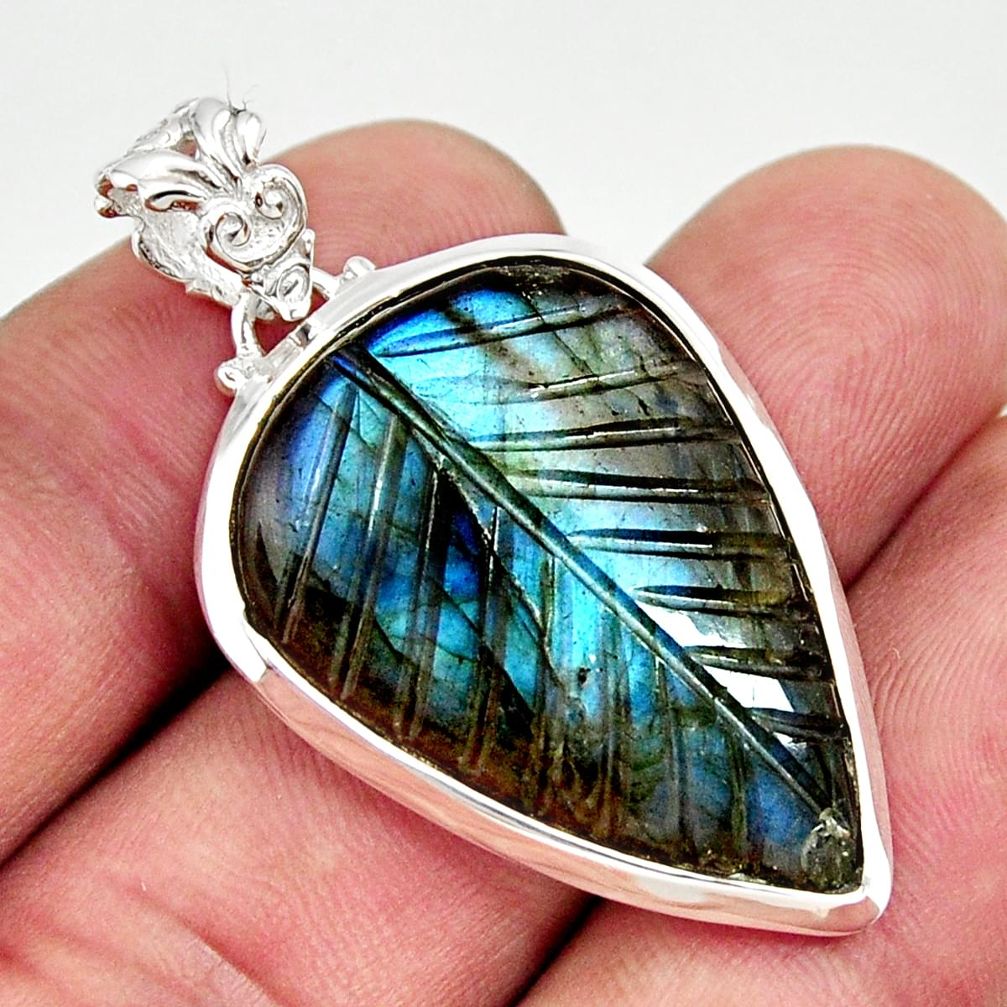 22.01cts carving natural blue labradorite 925 sterling silver pendant r29129
