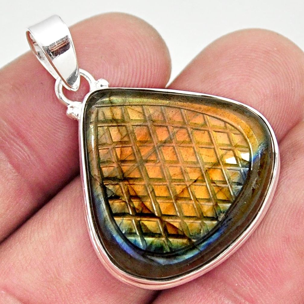 24.89cts carving natural blue labradorite 925 sterling silver pendant r29136