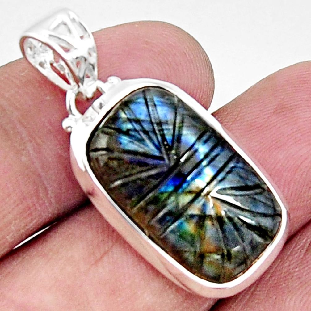 14.72cts carving natural blue labradorite 925 sterling silver pendant r50885