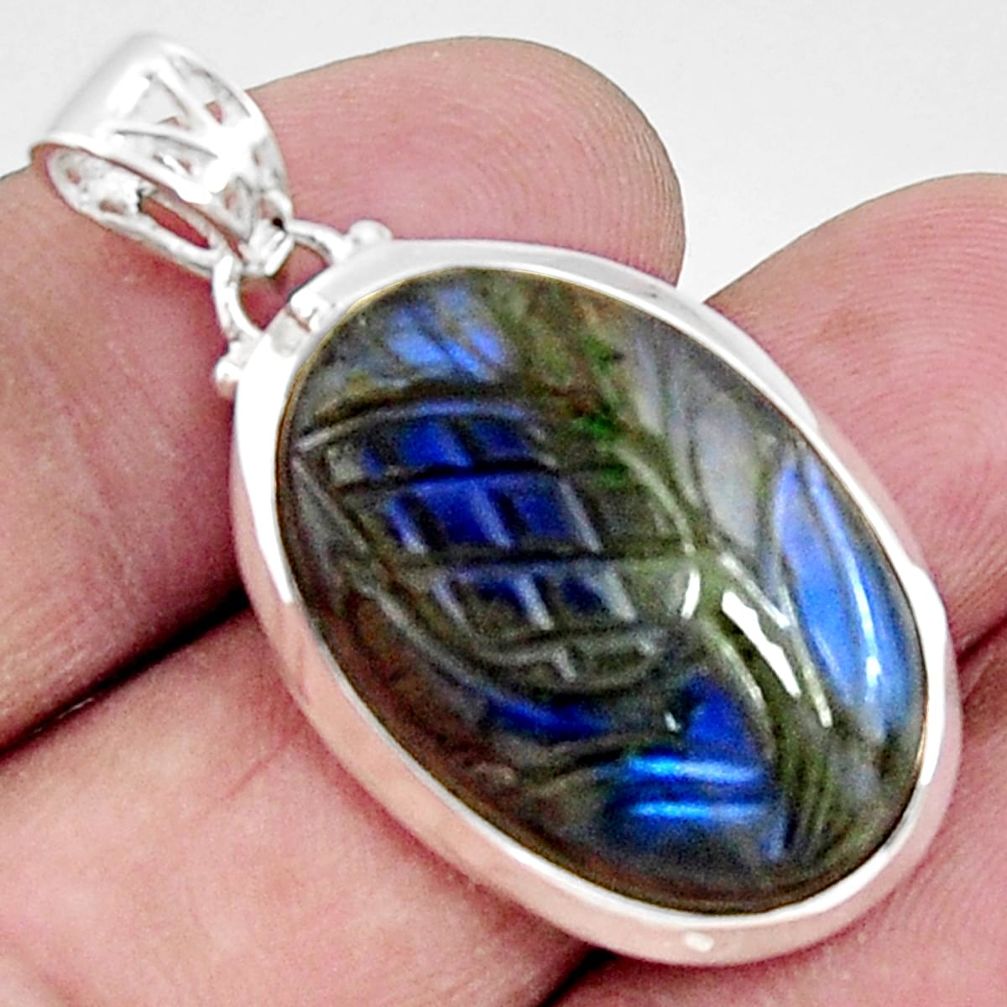 18.70cts carving natural blue labradorite 925 sterling silver pendant r50890