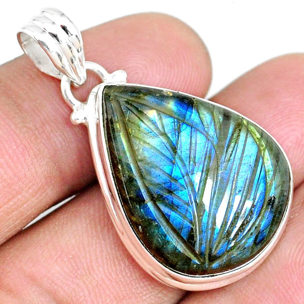 22.00cts carving natural blue labradorite 925 sterling silver pendant r69756