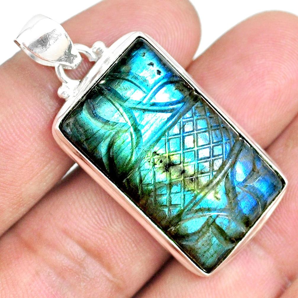 30.40cts carving natural blue labradorite 925 sterling silver pendant r69780