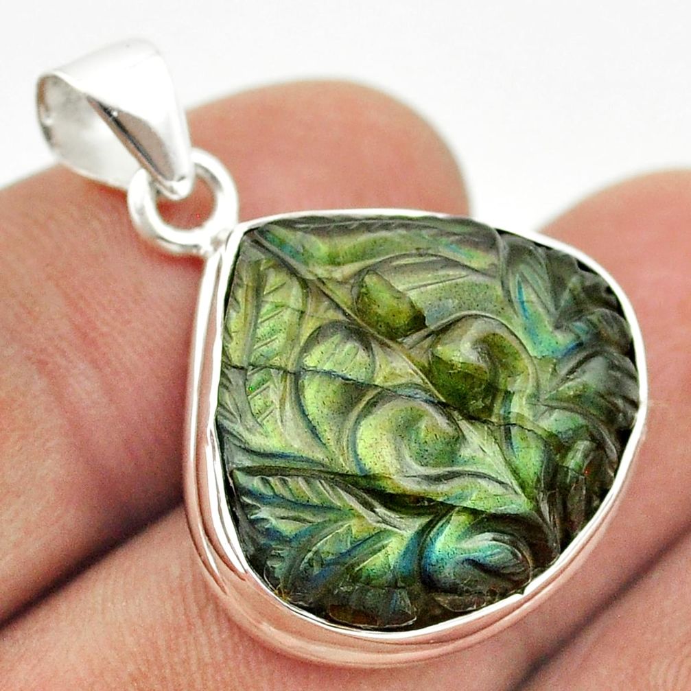 17.42cts carving natural blue labradorite 925 sterling silver pendant t58764