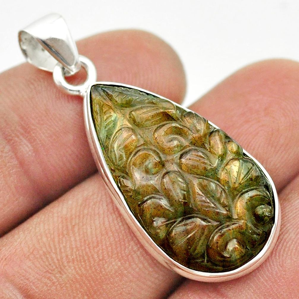 15.55cts carving natural blue labradorite 925 sterling silver pendant t58767