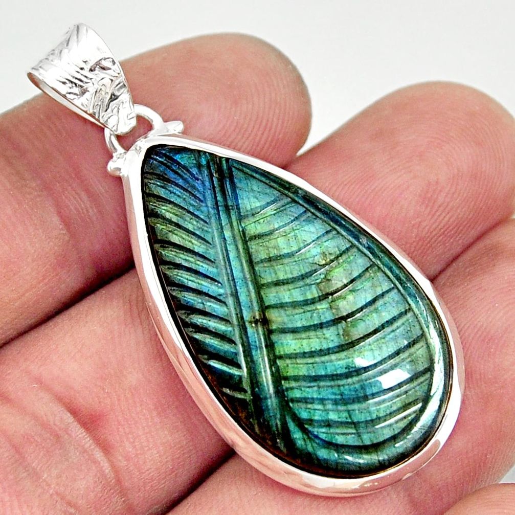 26.54cts carving natural blue labradorite pear sterling silver pendant r29107