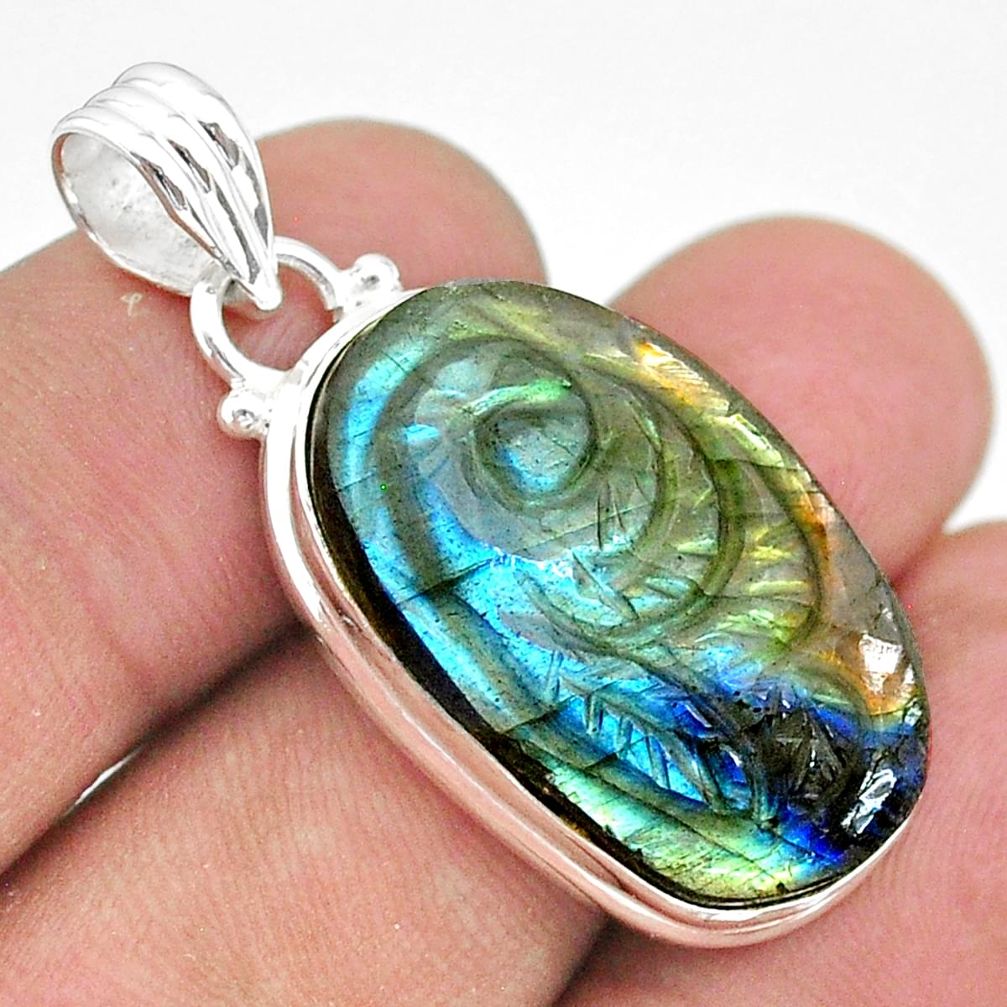 22.05cts carving natural blue labradorite spectrolite 925 silver pendant t39830