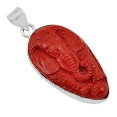 21.02cts carving natural jasper red 925 sterling silver elephant pendant y35445