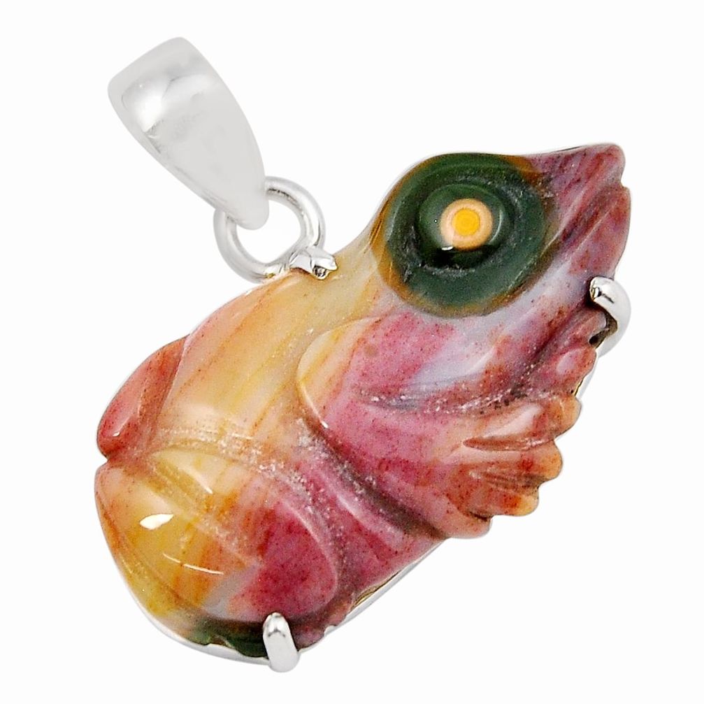 16.47cts carving natural multi color ocean sea jasper silver frog pendant y35390