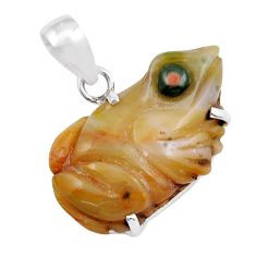 16.47cts carving natural ocean sea jasper 925 silver frog pendant jewelry y35377