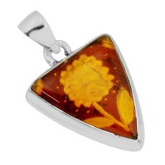 6.68cts carving natural orange baltic amber (poland) 925 silver pendant y78061