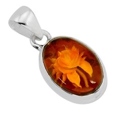 5.08cts carving natural orange baltic amber (poland) 925 silver pendant y78076