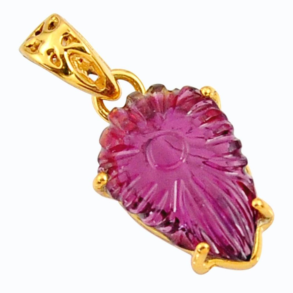 7.50cts carving natural pink tourmaline 14k gold over 925 silver pendant r29147