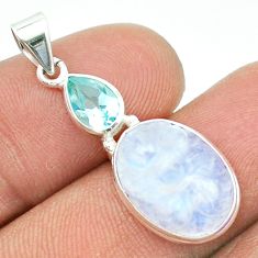 7.85cts carving natural rainbow moonstone oval topaz 925 silver pendant u36443