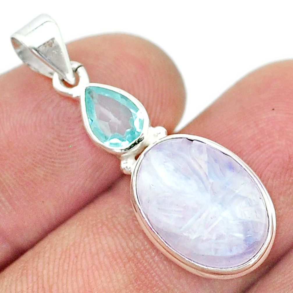 7.85cts carving natural rainbow moonstone oval topaz 925 silver pendant u36446