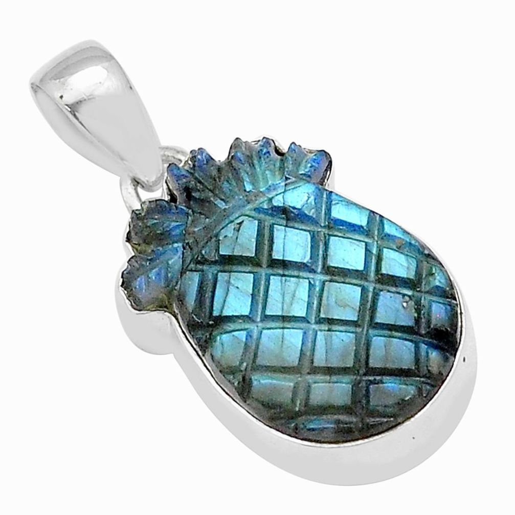 14.57cts carving pineapple labradorite spectrolite 925 silver pendant u73365