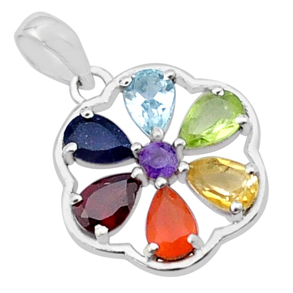 3.80cts chakra cornelian topaz garnet 925 silver circle of color pendant u48679