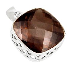 25.60cts checker cut brown smoky topaz cushion sterling silver pendant y47759