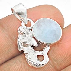 5.03cts checker cut sea life natural aquamarine 925 silver fairy mermaid pendant u25971