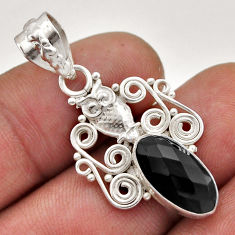 3.83cts checker cut natural black onyx 925 sterling silver owl pendant n46235