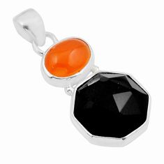13.15cts checker cut natural black onyx cornelian 925 silver pendant y44173