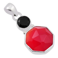 8.80cts checker cut natural black onyx cornelian hexagon silver pendant n29506