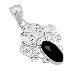 4.21cts checker cut natural black onyx oval 925 sterling silver pendant y44081