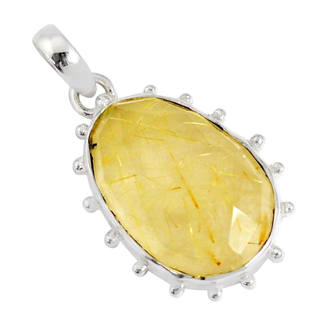 12.15cts checker cut natural golden tourmaline rutile 925 silver pendant t82005