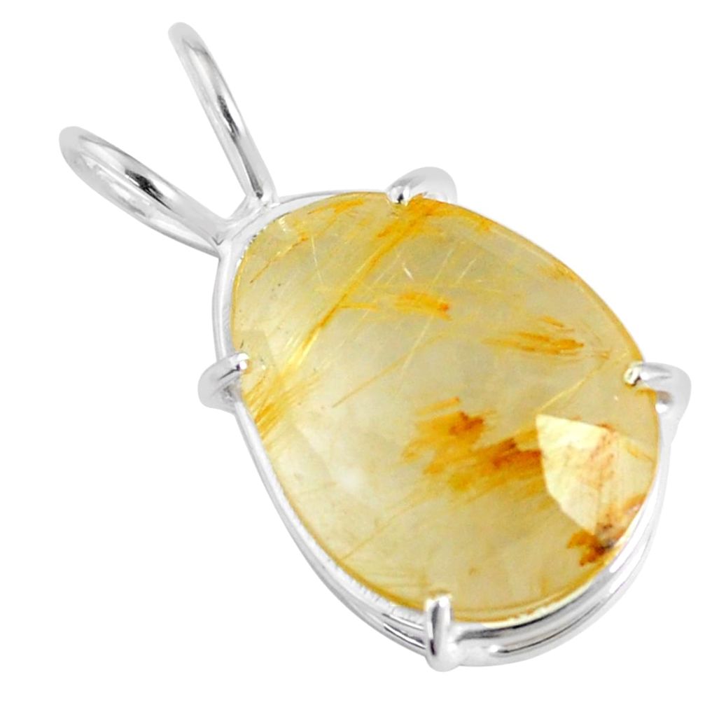 8.18cts checker cut natural golden tourmaline rutile fancy silver pendant t82006