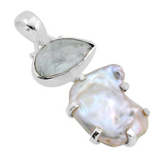8.23cts checker cut natural green aquamarine pearl 925 silver pendant y93904