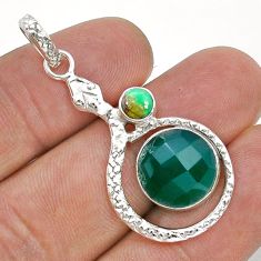 6.47cts checker cut natural green chalcedony 925 silver snake pendant u78794