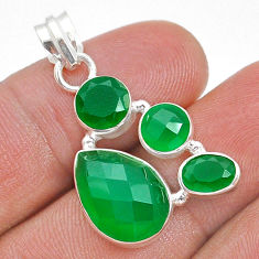 8.51cts checker cut natural green chalcedony 925 sterling silver pendant u75145