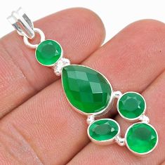 10.30cts checker cut natural green chalcedony 925 sterling silver pendant u75147