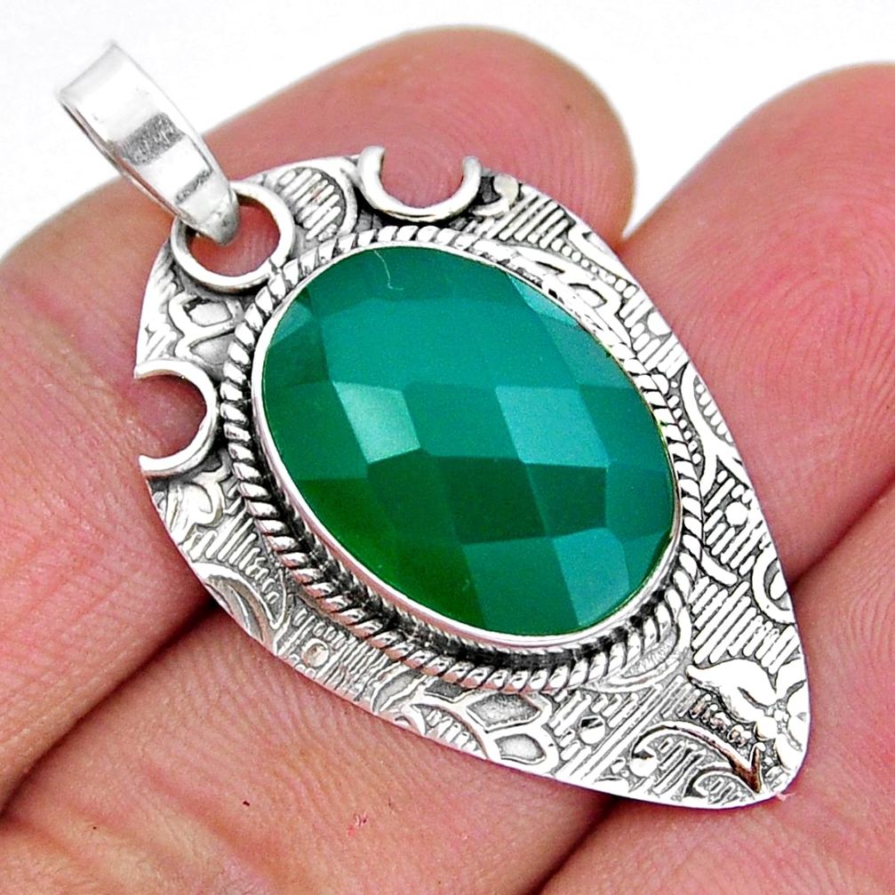 13.47cts checker cut natural green chalcedony 925 sterling silver pendant y6489