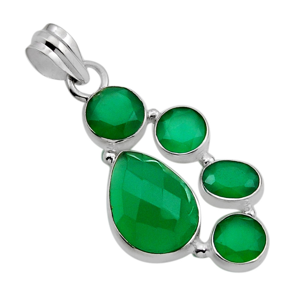 9.61cts checker cut natural green chalcedony 925 sterling silver pendant y91691