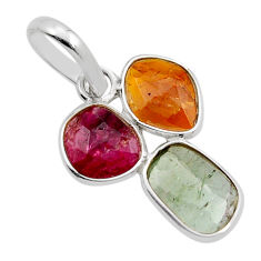 3.73cts checker cut natural pink green yellow tourmaline silver pendant y90460