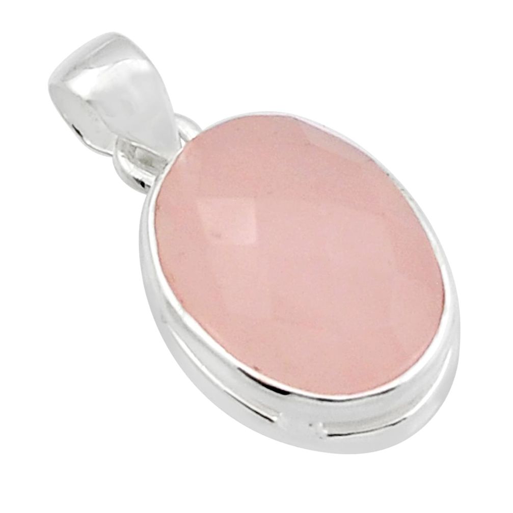 8.38cts checker cut natural pink rose quartz 925 sterling silver pendant y23025