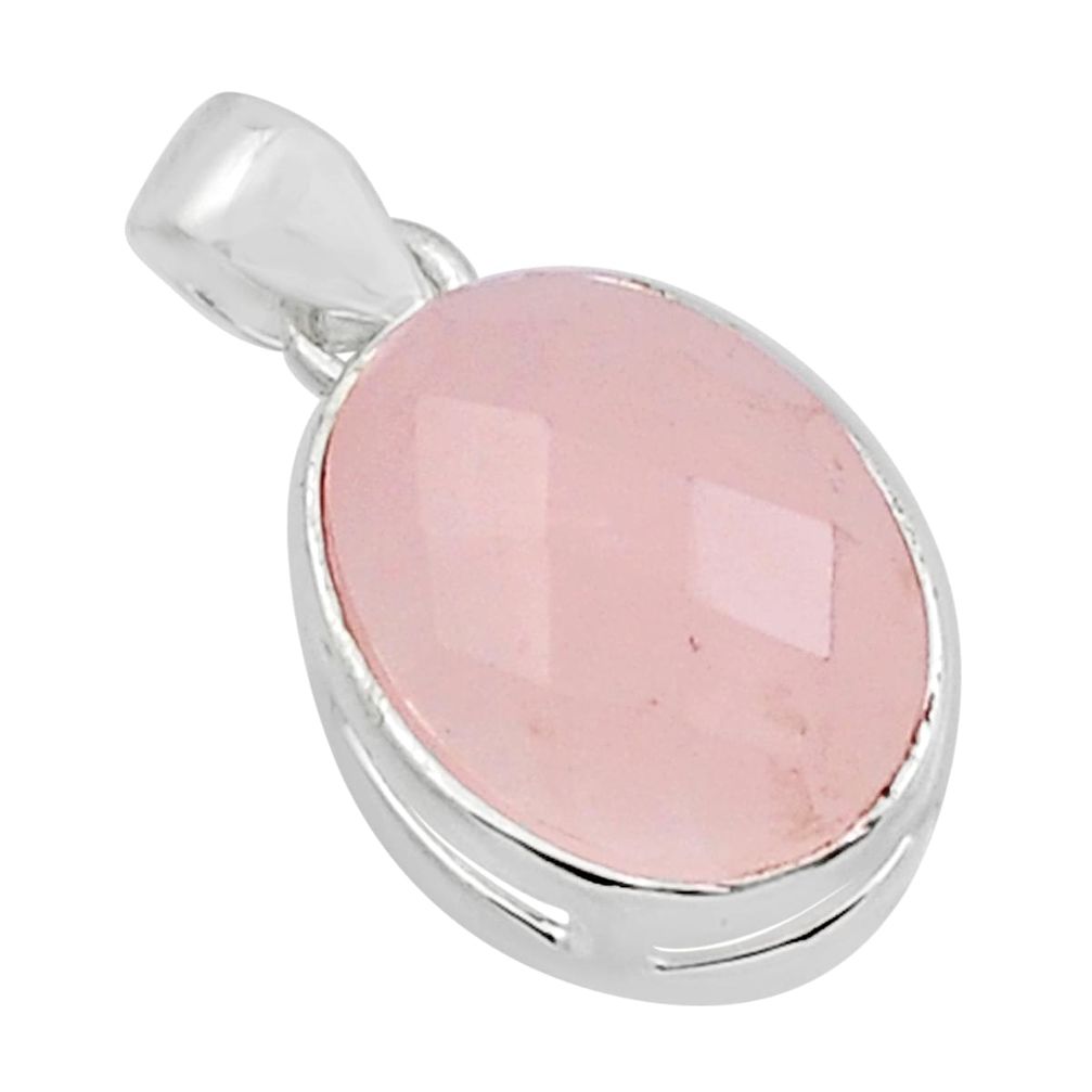 8.51cts checker cut natural pink rose quartz 925 sterling silver pendant y23061