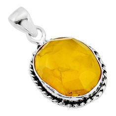 11.13cts checker cut natural yellow olive opal fancy 925 silver pendant y71540