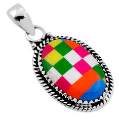4.84cts checker green white blue orange strip opal oval silver pendant n39311