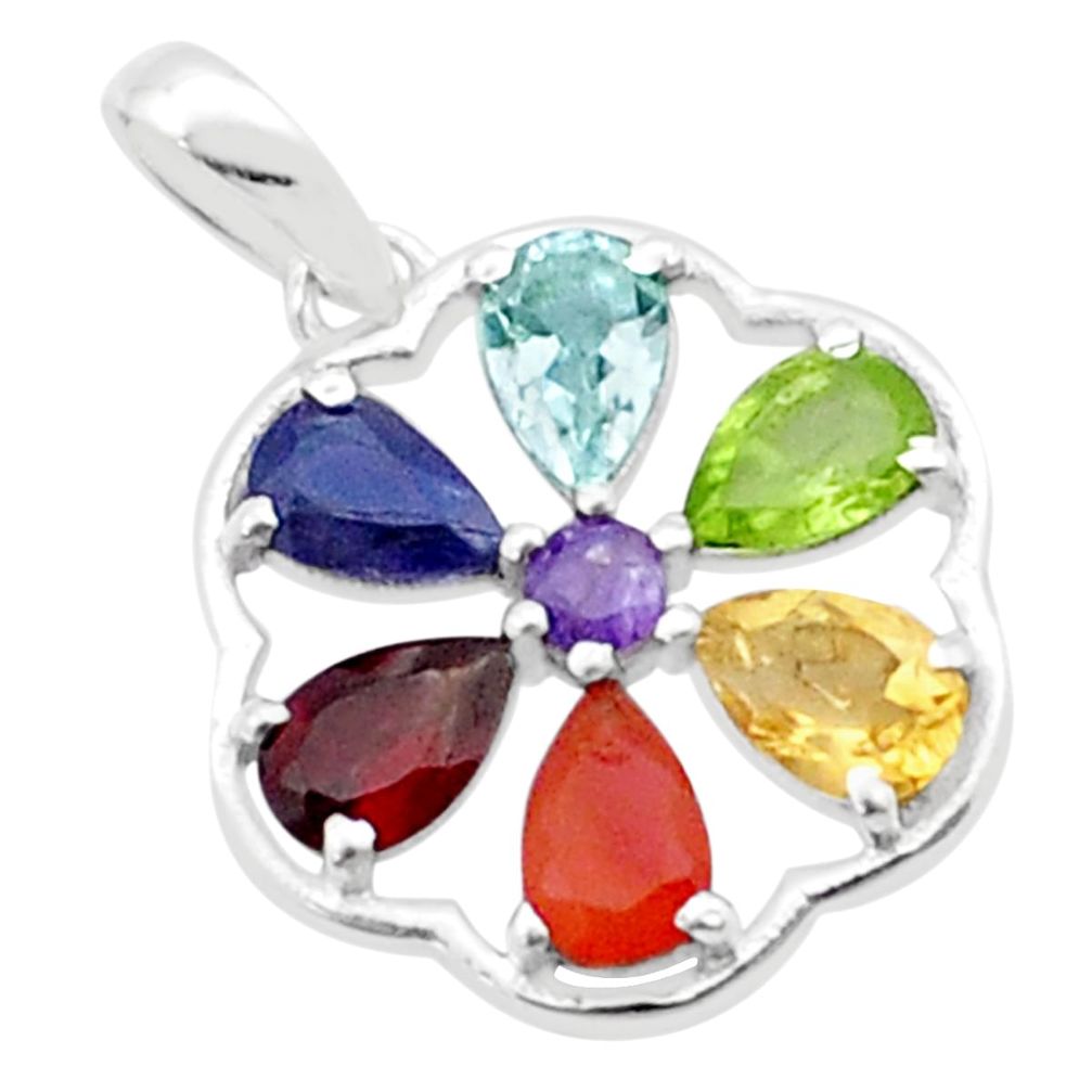 3.88cts circle of color amethyst topaz iolite 925 silver chakra pendant u48641